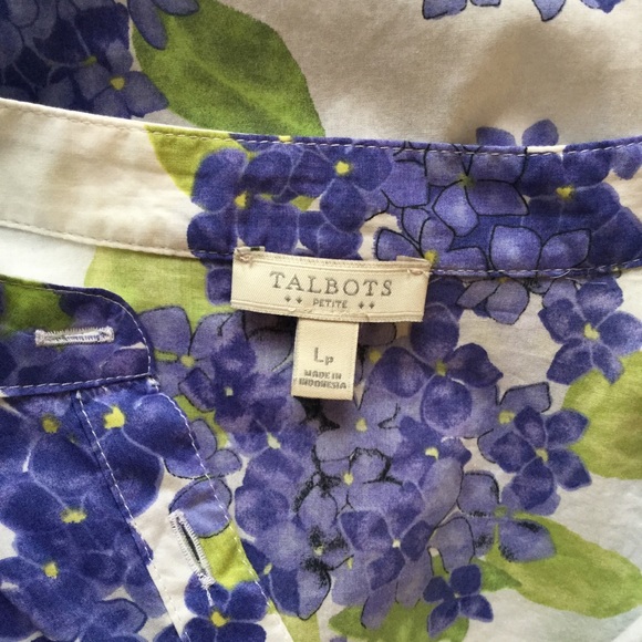 Talbots White & Purple Floral Print Cotton Blouse - Picture 6 of 7